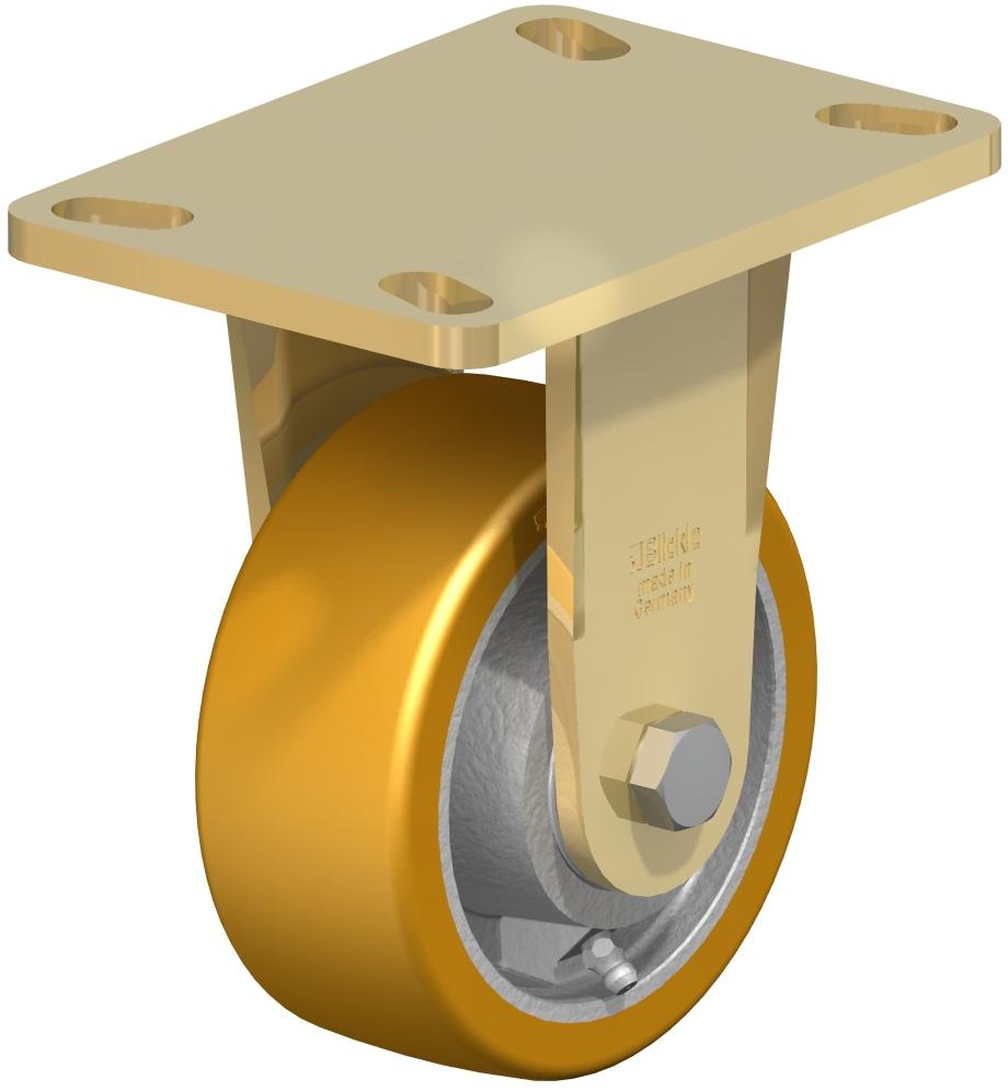 Extra Heavy Duty Top Plate Casters - Rigid, Ball Bearing, Blickle Extrathane Yellow Polyurethane Tread On Cast Iron Core Wheel