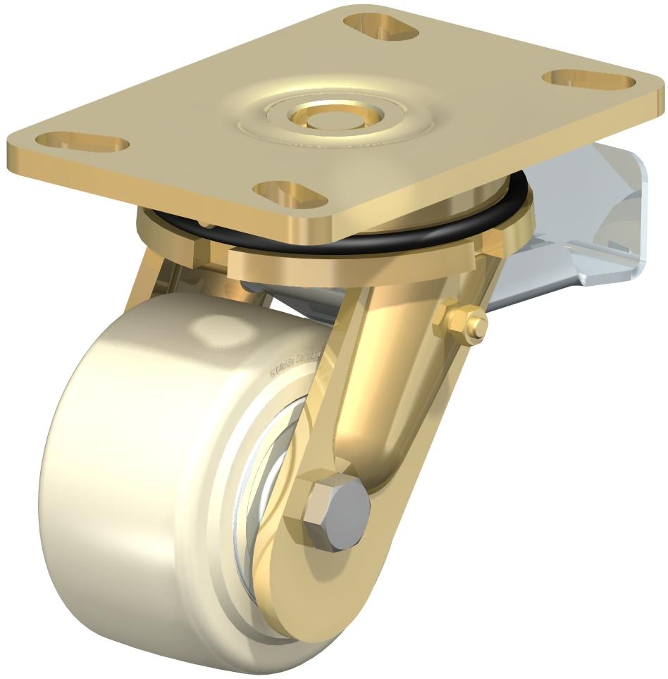 Extra Heavy Duty Top Plate Casters - Swivel, Ball Bearing,  Impact Resistant Natural Beige Nylon Wheel, Stop-Top Brake