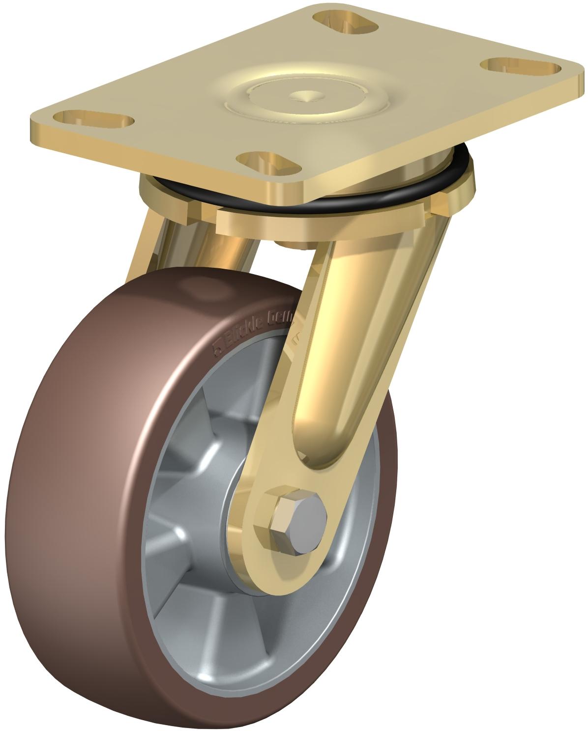 Extra Heavy Duty Top Plate Casters - Swivel, Ball Bearing, Blickle Besthane Brown Polyurethane Tread On Aluminum Core Wheel