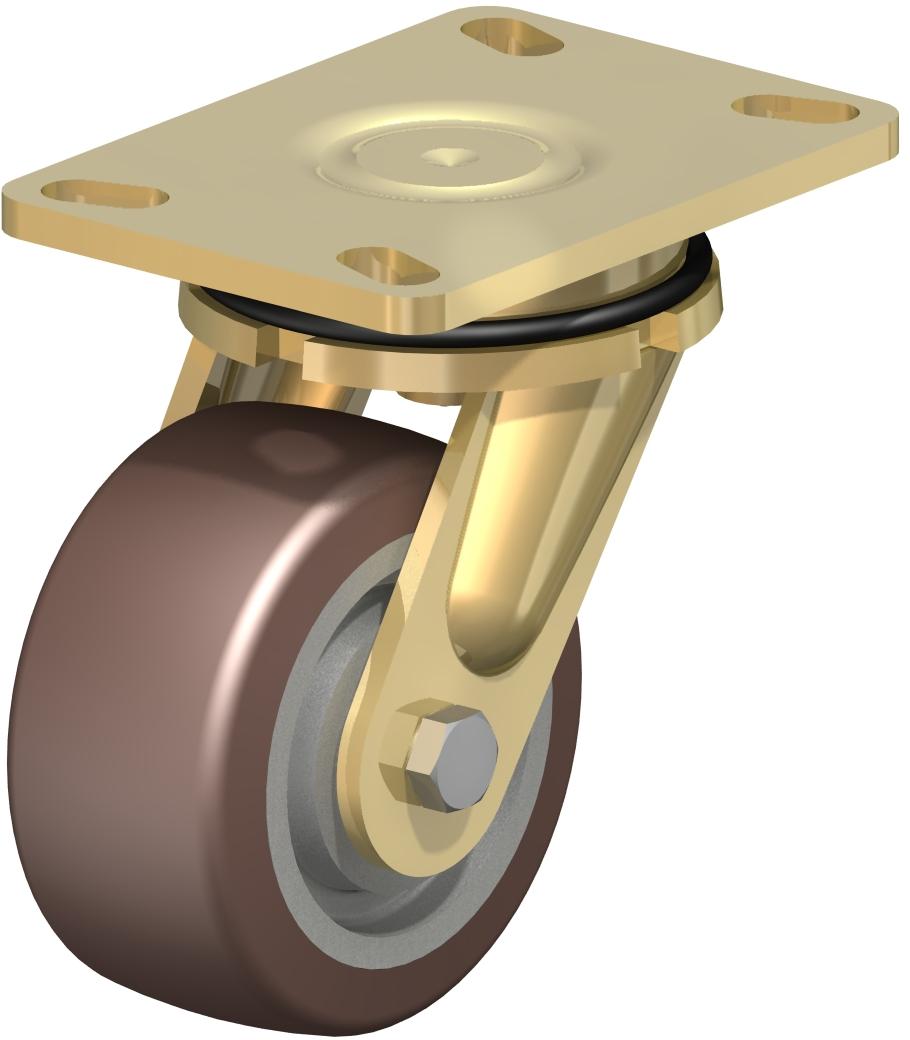 Extra Heavy Duty Top Plate Casters - Swivel, Ball Bearing, Blickle Besthane Brown Polyurethane Tread On Cast Iron Core Wheel