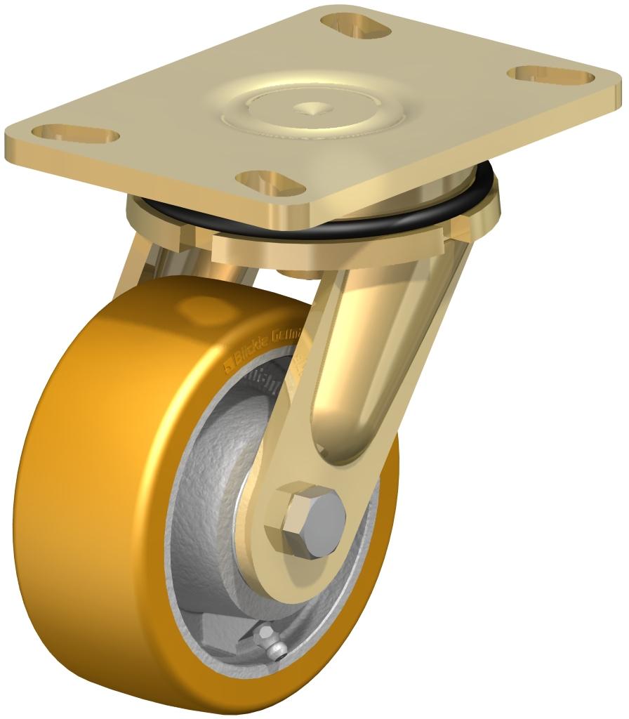 Extra Heavy Duty Top Plate Casters - Swivel, Ball Bearing, Blickle Extrathane Yellow Polyurethane Tread On Cast Iron Core Wheel LS-GTH 150K-16