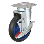 Casters - Rubber with steel swivel plate, integrated brake, LR-WJB series (With low starting resistance).
