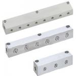Manifold Blocks - Pneumatic, Outlets 1 Side, 2 Inlets, Configurable Horizontal Mounting Holes