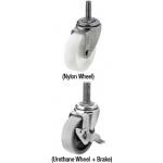 Casters - Stainless steel, with swivel stud mount, rotation stop.