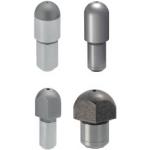 Large Head Locating Pins - Round or diamond shaped head, spherical tip and straight shank.