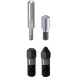 Large Head Locating Pins - Round or diamond shaped head, selectable tip type and externally threaded shank.