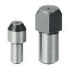 Large Head Locating Pins in Inches - Round or diamond head, tapered tip, straight shank, configurable P dimension.