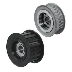 Idler Pulleys with Teeth - With Flange, Central Bearing, P2M, P3M, P5M, and P8M Series.