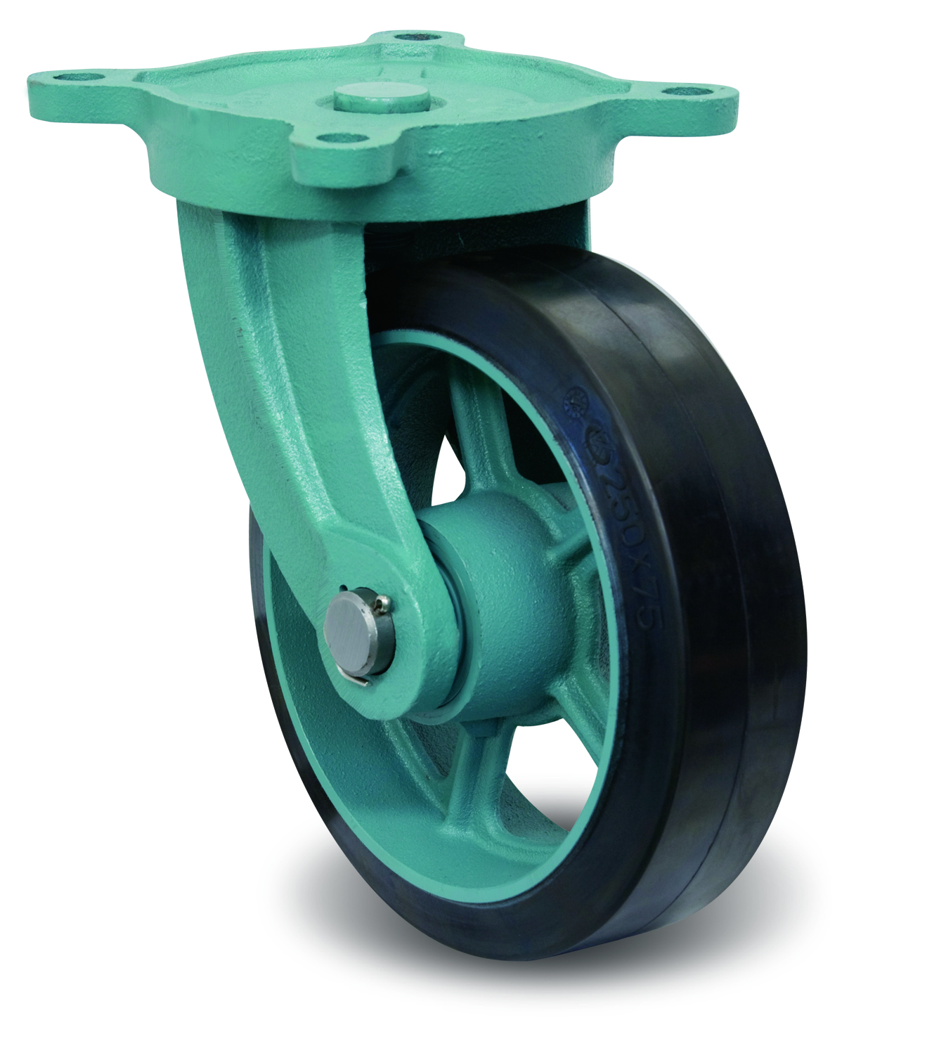 Casters - Rubber with Ductile Steel Swivel Plate, MG-O Series with Bracket, E/MG-O Series. EMG-O200X65