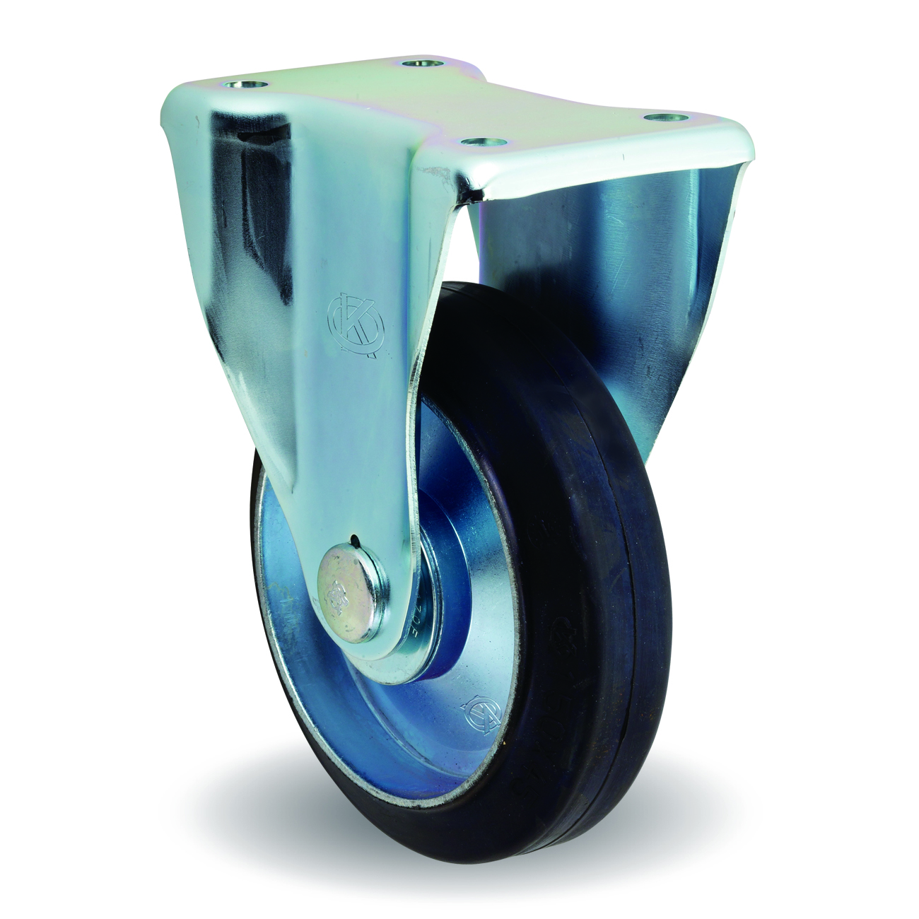 Casters - Rubber with fixed steel plate with support, series K, F/K.