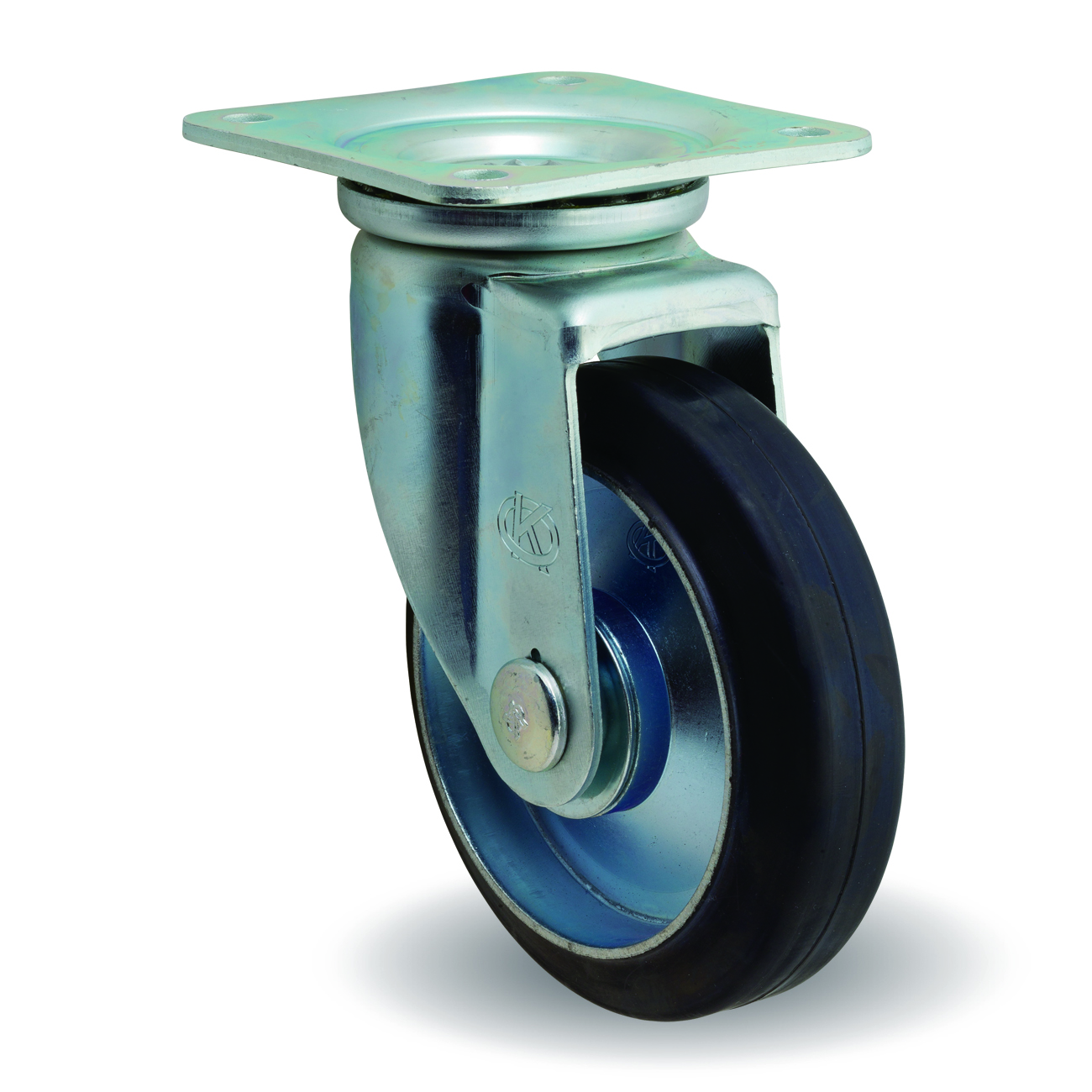 Casters - Rubber with steel swivel plate with bracket, J, F/J series.