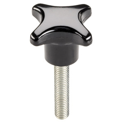 Knobs - Phenolic resin with palm grip and external thread, DIN 6335 standard.
