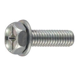 Hex Head  Screw with JIS Flat Washer - Steel, Trivalent Chromate, M6, Slotted Phillips, P = 1