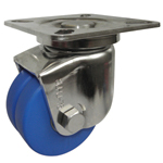 Caster - With stainless steel swivel plate, blue MC nylon compact double caster, without brake, series K-1508-W (Heavy load).