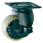 Casters - Polyurethane resin with cold rolled steel swivel plate, integrated brake, K-100HBS-PA series (Heavy load). K-100HBS-PA-75