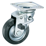 Casters - Synthetic rubber with cold rolled steel swivel plate, integrated brake, K-50S series. (Medium load).