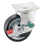 Casters - Synthetic rubber with cold rolled steel swivel plate, integrated brake, K-100HBS series (Heavy load).