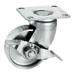 Casters - Stainless Steel, Nylon or Urethane with Rectangular Stainless Steel Swivel Plate, Integrated Brake, K-1304GS Series.