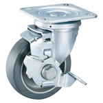 Casters - Gray rubber or elastomer with square swivel plate and integrated brake, K-612JS (Grey color).