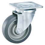 Casters - Gray rubber or elastomer with square swivel plate, without brake, K-612J series (Grey color). K-612J-50-TP