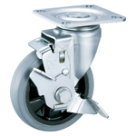 Casters - Gray rubber with rolled steel swivel plate, integrated brake, K-620JS series (Light load).