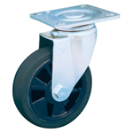 Casters - Gray rubber with rolled steel swivel plate, without brake, K-620J series (Light load).