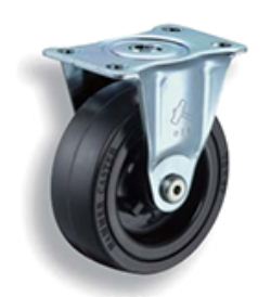 Casters - Rubber, nylon or urethane with fixed steel plate, without brake, K-420R series. K-420R-75-UR
