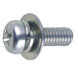 Pan Head Screw with Spring and Flat Washer - Carbon Steel, M3 - M6, Phillips