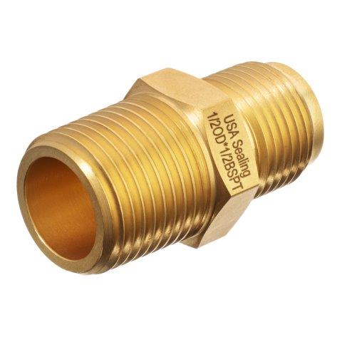 Hydraulic Hose Adapters - Straight Brass Fitting, Male JIC 45° Flare to Male BSPT