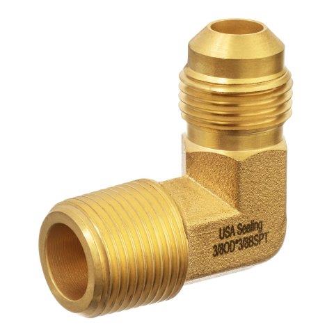 Hydraulic Hose Adapters - Elbow 90° Brass Fitting, Male JIC 45° Flare to Male BSPT