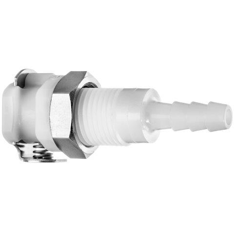 Quick Disconnect Acetal Plastic Panel-Mount Straight Tube Fittings, Socket X Hose Barb