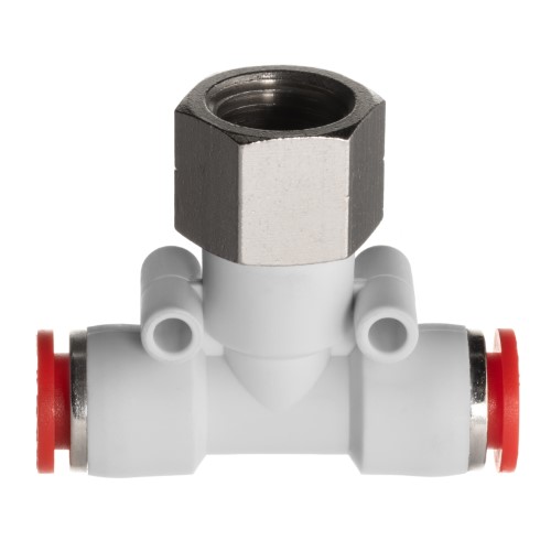 Female Branch T Push to Connect Fittings with Buna-N O-Ring, Polybutylene & Nickel Plated Brass - PTC-PBT Series ZUSA-PTC-PBT-522