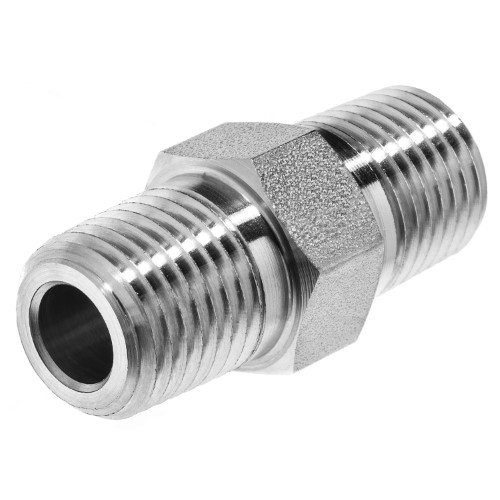 Pipe Fitting - with Thread Sealant, Hex Nipple, Male BSPT, 304 Stainless Steel, Class 150