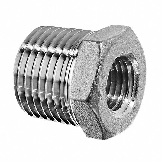 Pipe Fitting - with Thread Sealant, Hex Bushing, Male BSPT x Female BSPT, 316 Stainless Steel, Class 150