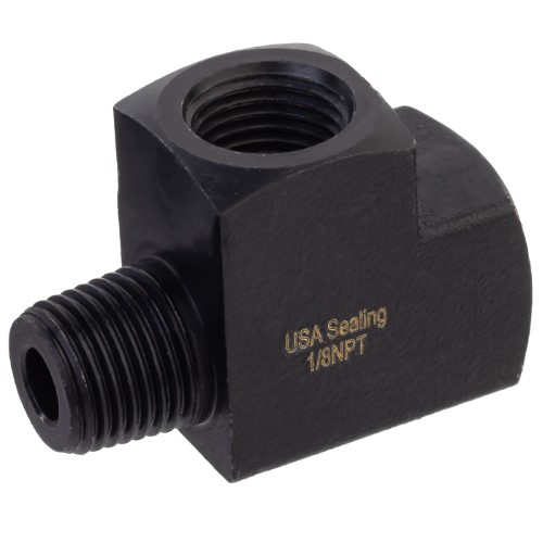 Tees - Black Zinc-Plated Brass, Pipe Fitting, Male NPTF to Female NPTF, Class 1000