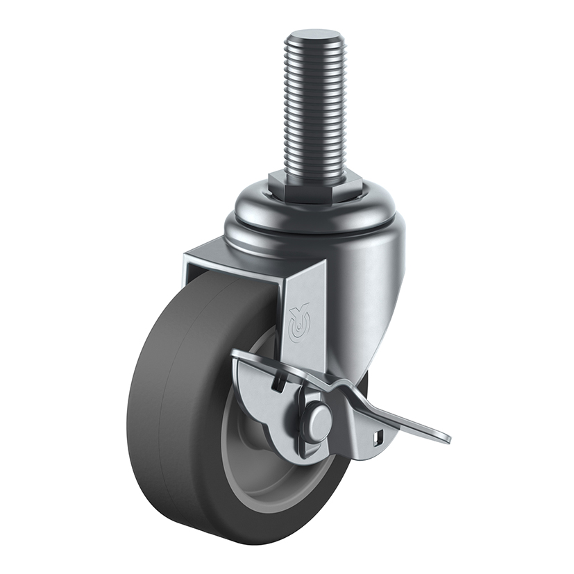 Casters - With swivel threaded plate, with rotation stop, ST-S series. ST-100UHFDS-M12X35