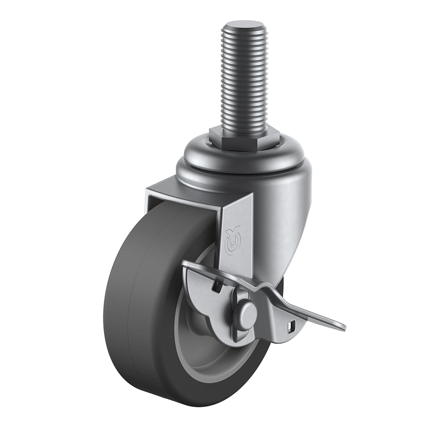 Casters - With swivel threaded plate with rotation stop, SUS-ST-S series. SUS-ST-65URS-M12X35