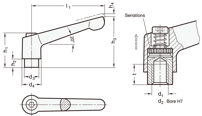 GN300 Adjustable Lever, Metric Tapped:Related Image