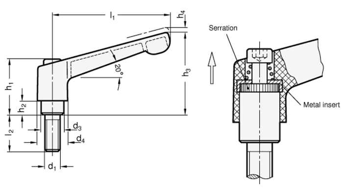 WN300 Adjustable Lever, Inch Threaded:Related Image