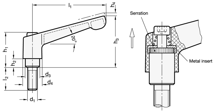 WN300.1 Adjustable Lever, Metric Threaded:Related Image