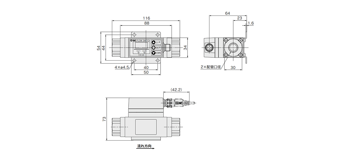 Dimensional drawing of PF2A711/721/751