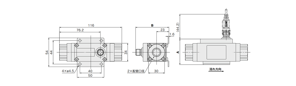 Dimensional drawing of PF2A511/522/551