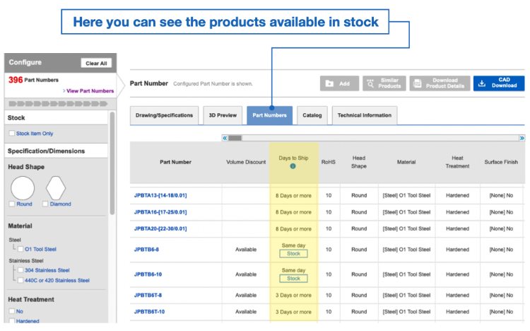 See the days to ship