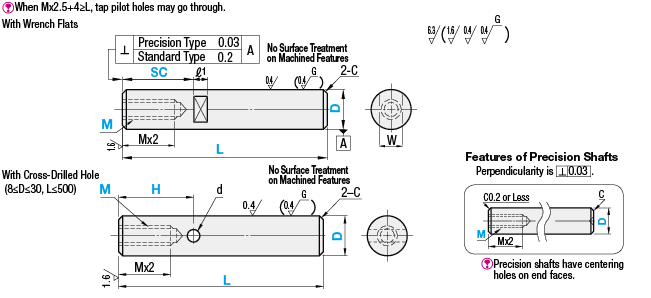 Ejes lineales de precisión - Un extremo roscado con llave plana - Tipo de precisión: Imagen relacionada