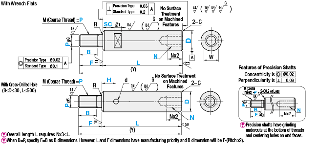 Ejes lineales de precisión - Un extremo roscado Un extremo roscado - Llave tipo plano: Imagen relacionada
