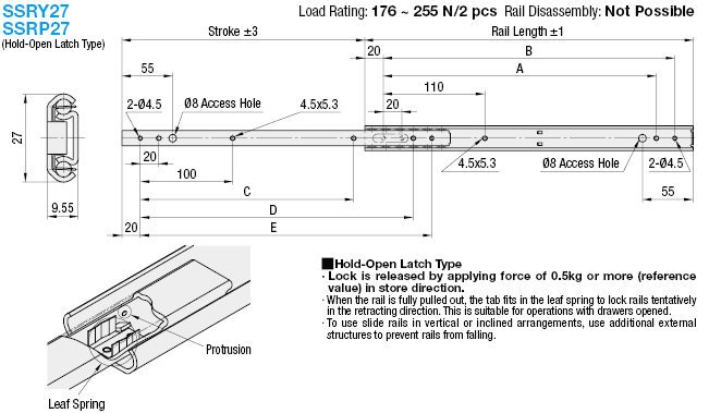 Rieles deslizantes telescópicos: carga liviana, tipo de retención cerrada simplificada, deslizamiento de dos pasos: imagen relacionada