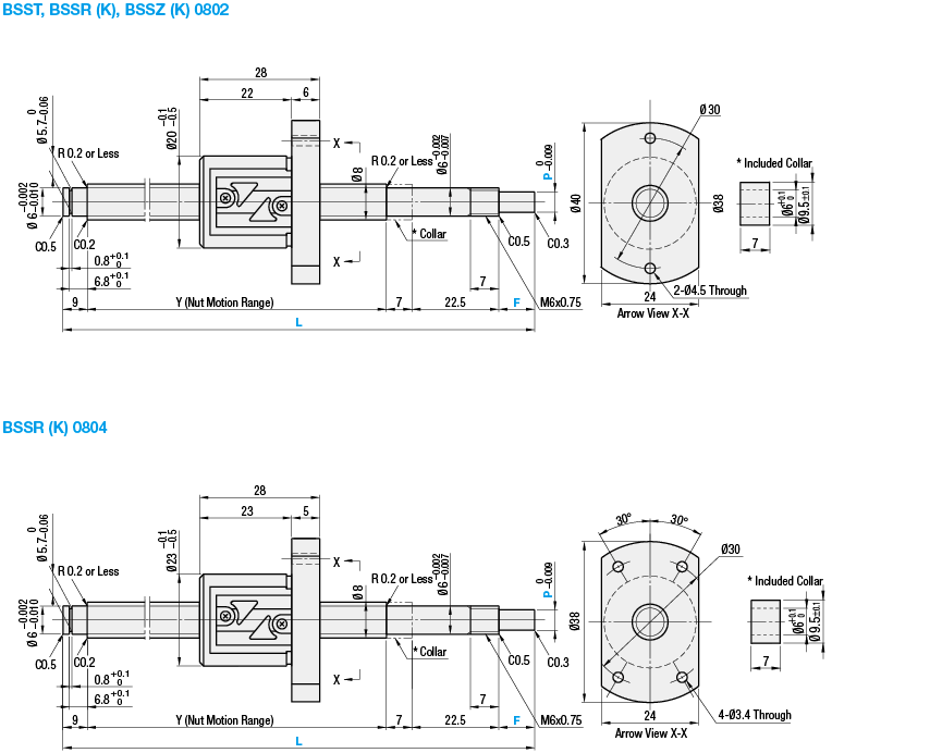 Husillos de bolas laminados - diámetro de rosca 8 - paso 2 o 4 - grado de precisión C7 o C10:imagen relacionada