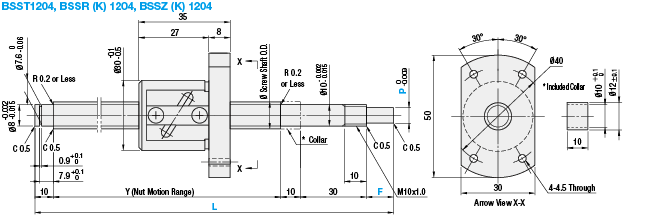 Tornillo de bola enrollada - Diámetro de rosca 12 o 14 - Plomo 4,5 o 10 - Grado de precisión C7 o C10: Imagen relacionada