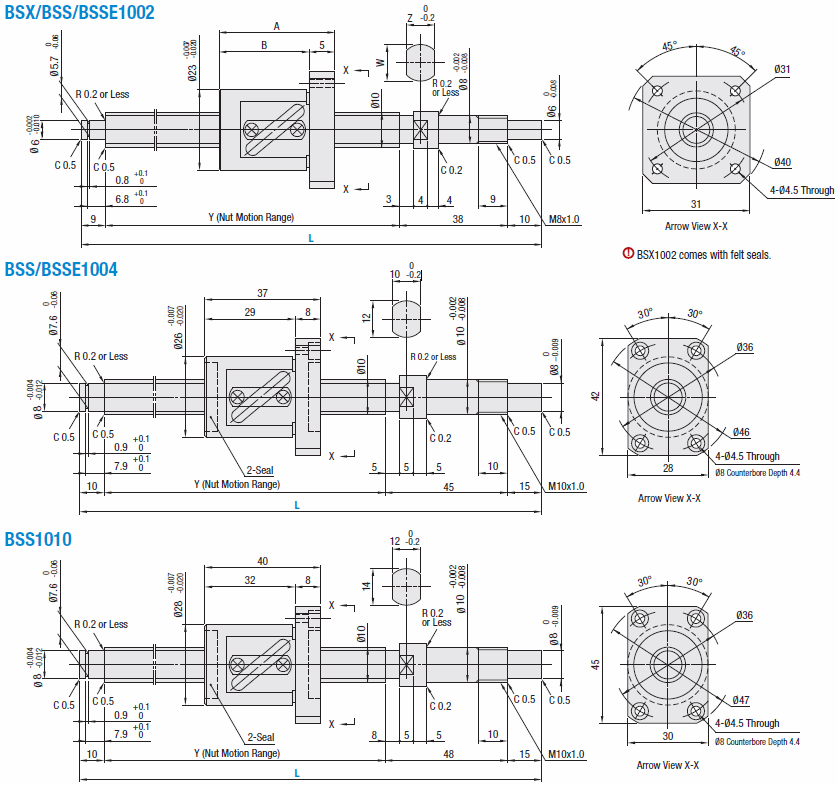 Husillos de bolas de precisión - diámetro de rosca 10 - paso 2,4 o 10 - grado de precisión C3, C5 o C7: imagen relacionada