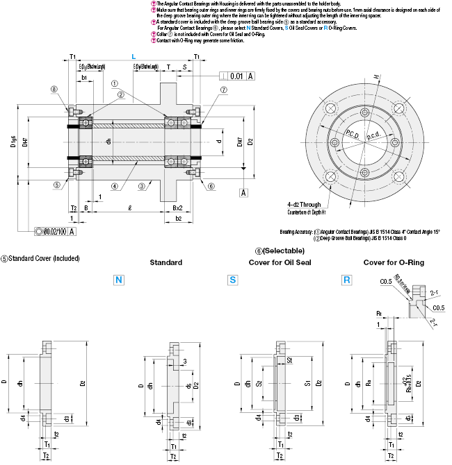 Rodamientos de contacto angular con soportes - combinación espalda con espalda + rodamiento rígido de bolas, con piloto: imagen relacionada